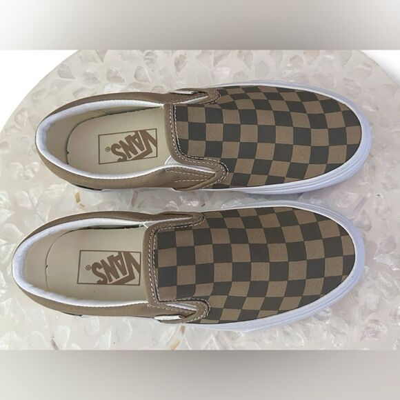 New Vans Classic Slip-On Shoes Canvas Block Checkerboard Brown (VN0A2Z41DFM) - Picture 8 of 12